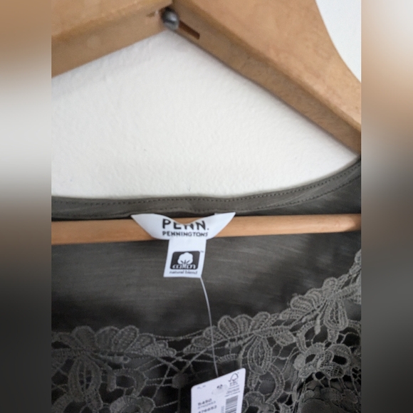 NWT Sage Green, dolman sleeve, lace front tee - Picture 5 of 11